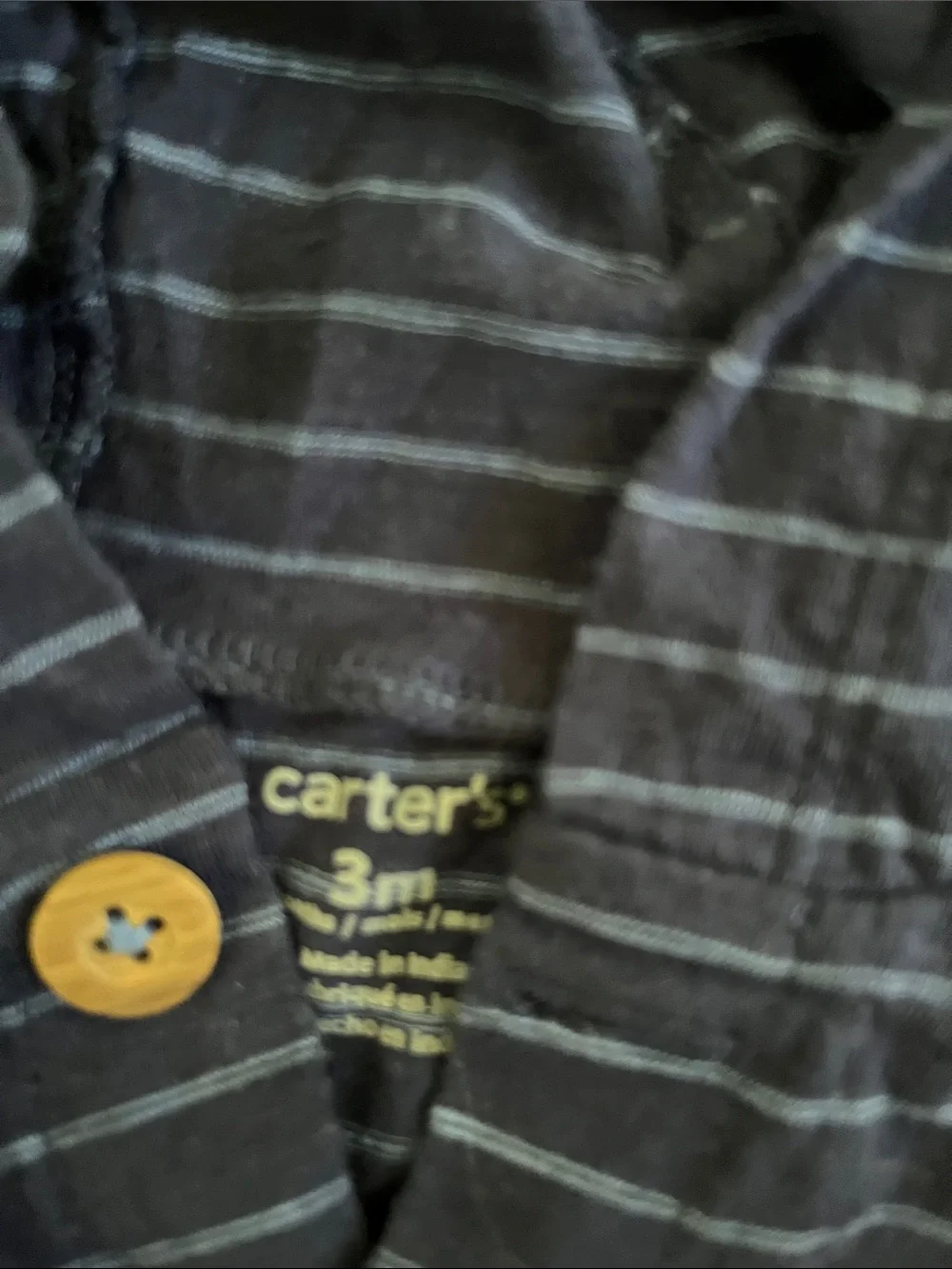 Carter's Navy and Light Gray Striped Hoodie Set with Wooden Buttons